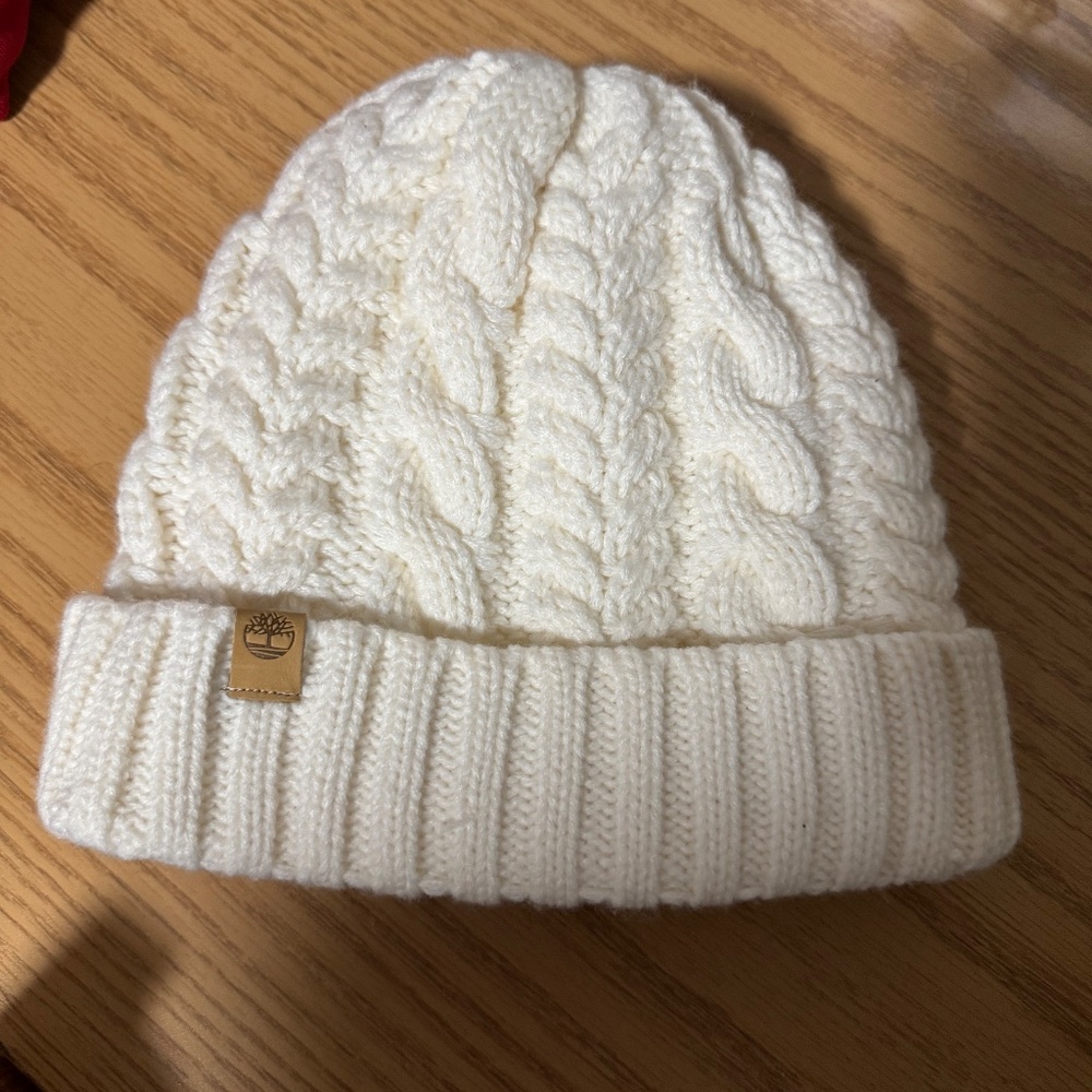 Timberland Faux Fur Lined Winter Hat Beanie One Size Excellent Condition White